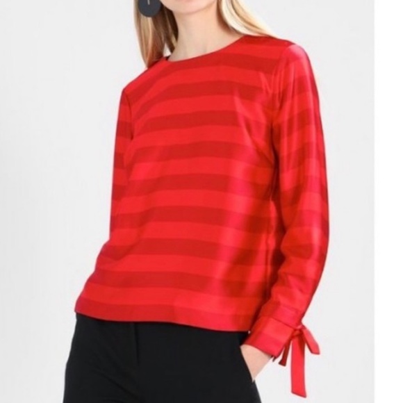 Banana Republic Tops - Banana Republic Red Striped Satin Bow Sleeve Top